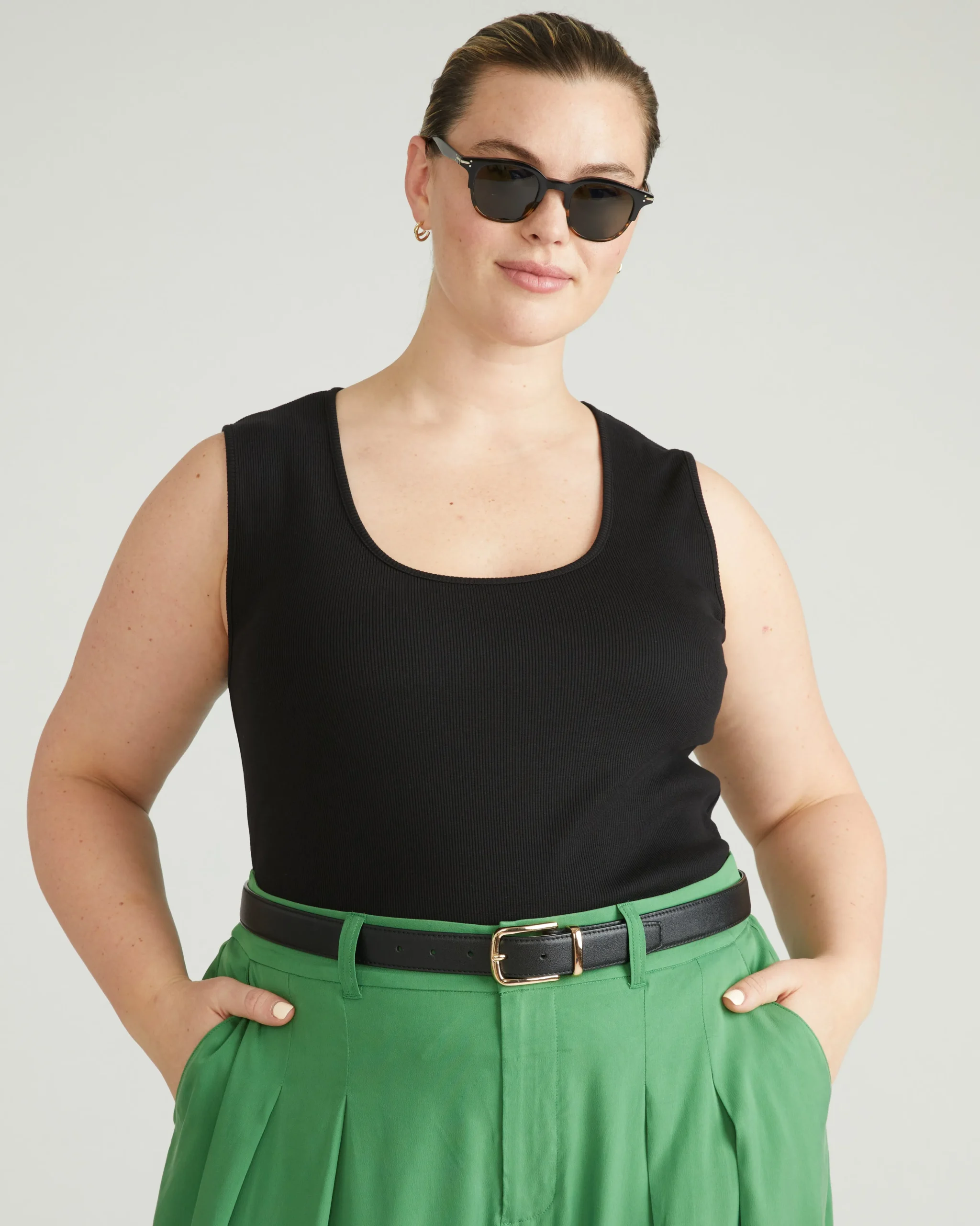 Daisy Ribbed Tank Black