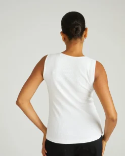 Daisy Ribbed Tank White