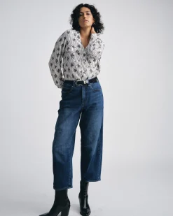 Dakota Cropped Barrel Leg Jeans Naval Blue Wash