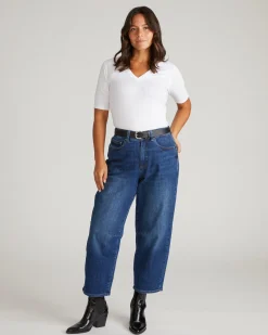 Dakota Cropped Barrel Leg Jeans Naval Blue Wash
