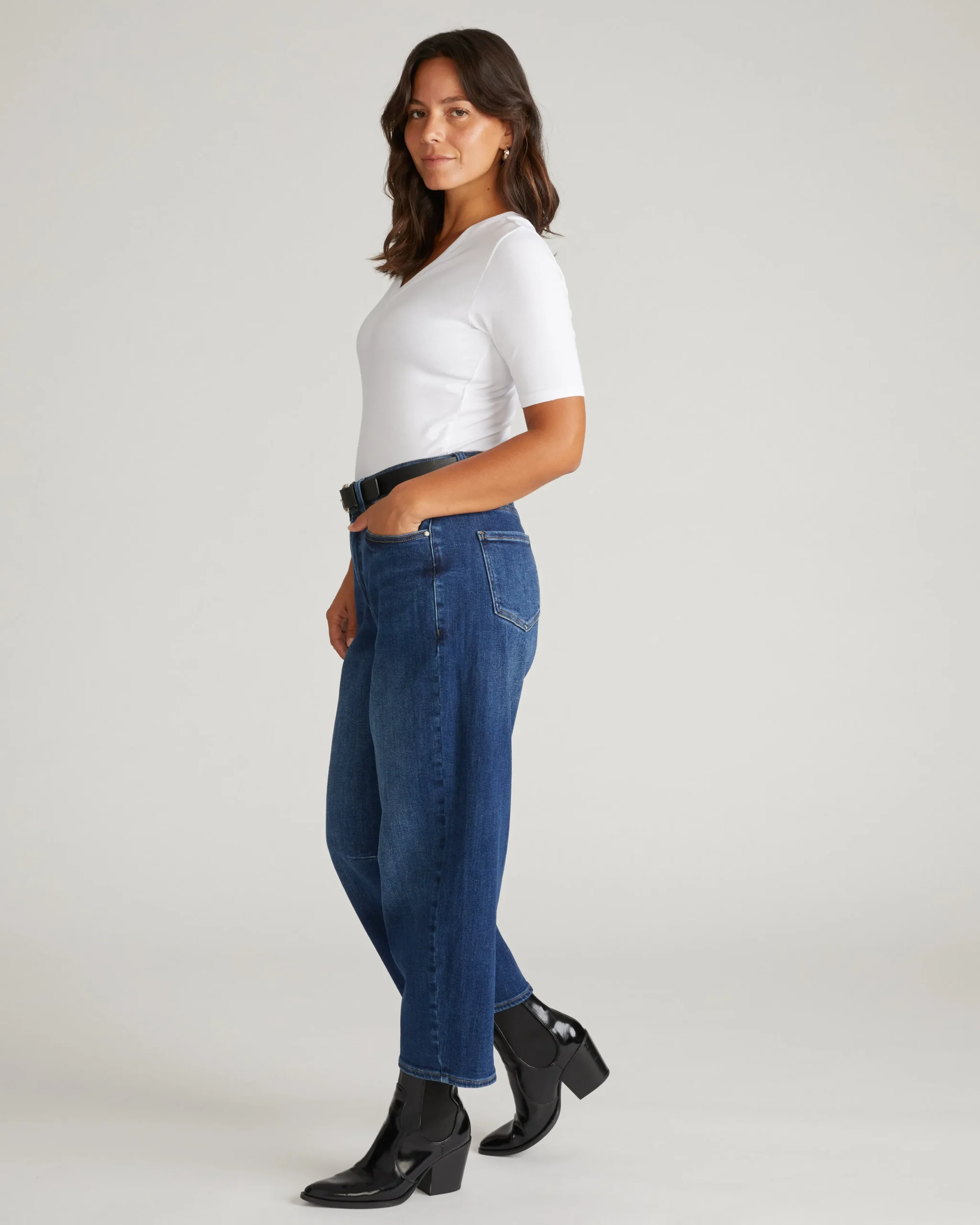 Dakota Cropped Barrel Leg Jeans Naval Blue Wash