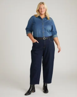 Dakota Cropped Barrel Leg Jeans Dark Indigo