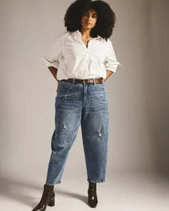 Dakota Twisted Leg Jeans Distressed Washed Indigo
