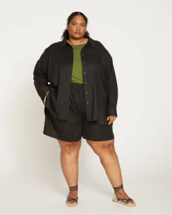 Dawn Linen Blend Hi Low Tunic Black