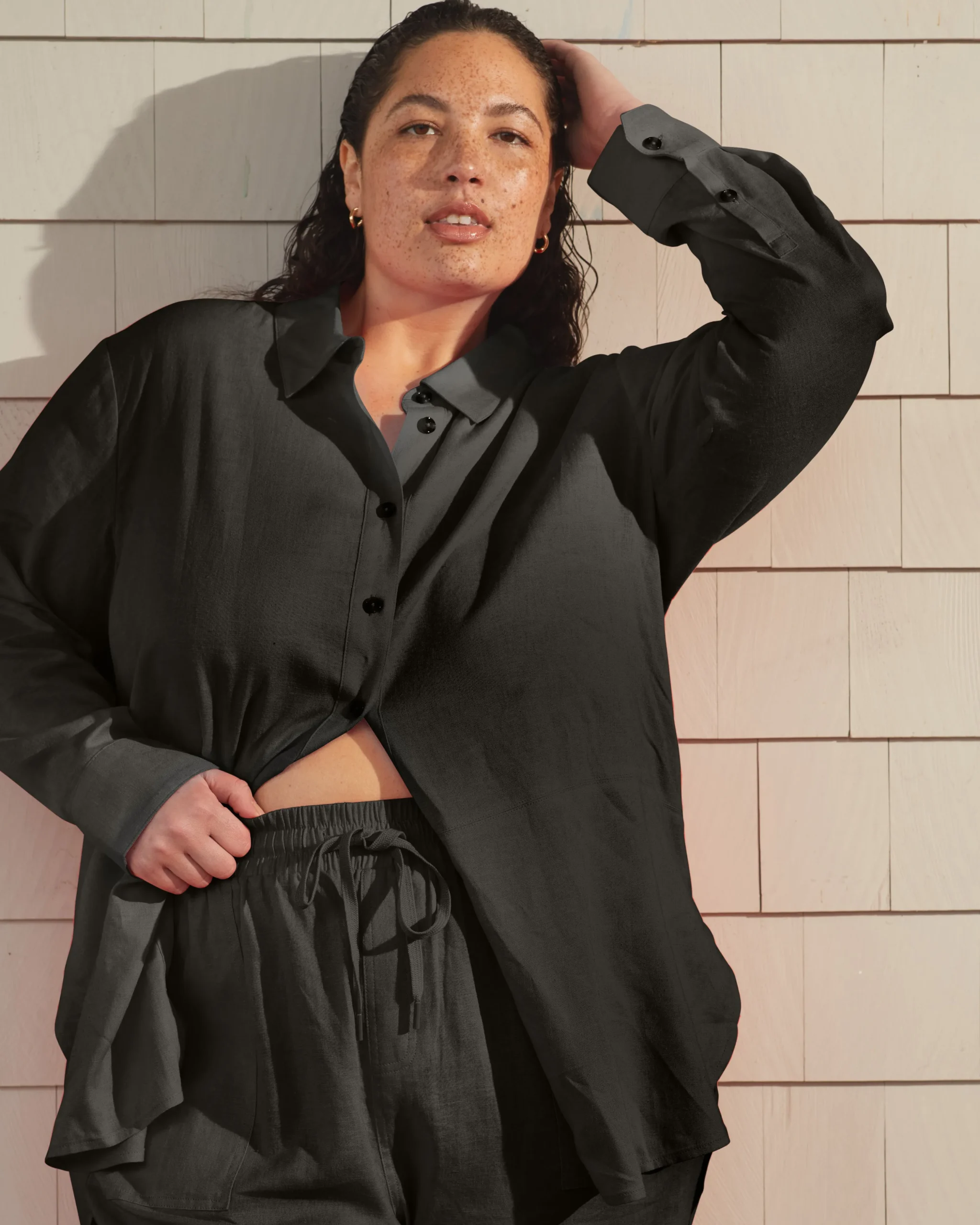 Dawn Linen Blend Hi Low Tunic Black