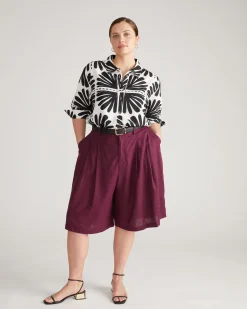 Dawn Linen Blend Hi Low Tunic Ink Bloom Print