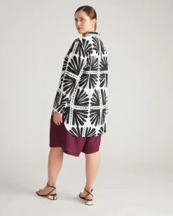 Dawn Linen Blend Hi Low Tunic Ink Bloom Print
