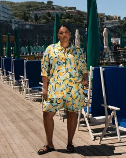 Dawn Linen Blend Hi Low Tunic Limoncello Print