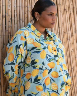 Dawn Linen Blend Hi Low Tunic Limoncello Print