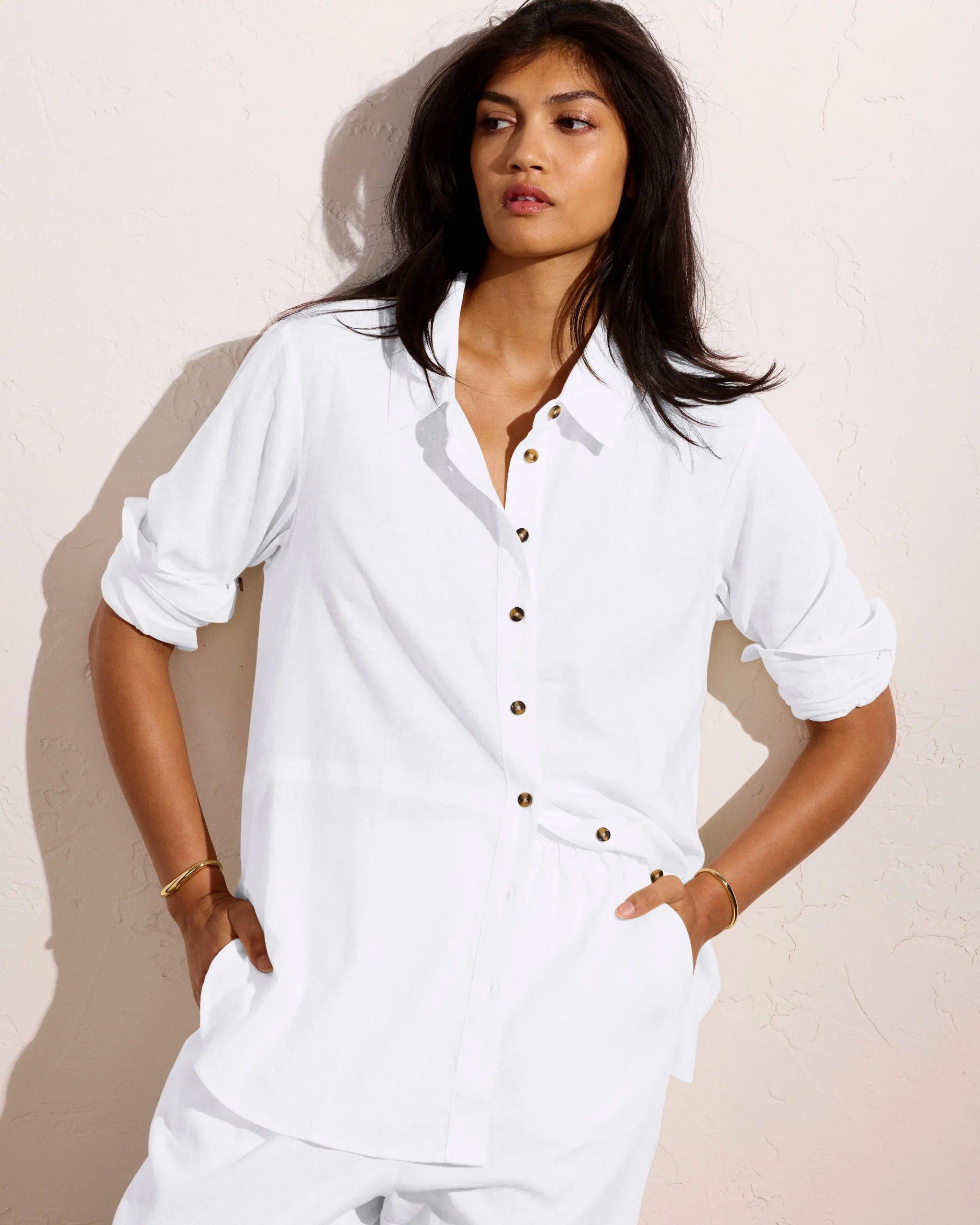 Dawn Linen Blend Hi Low Tunic White
