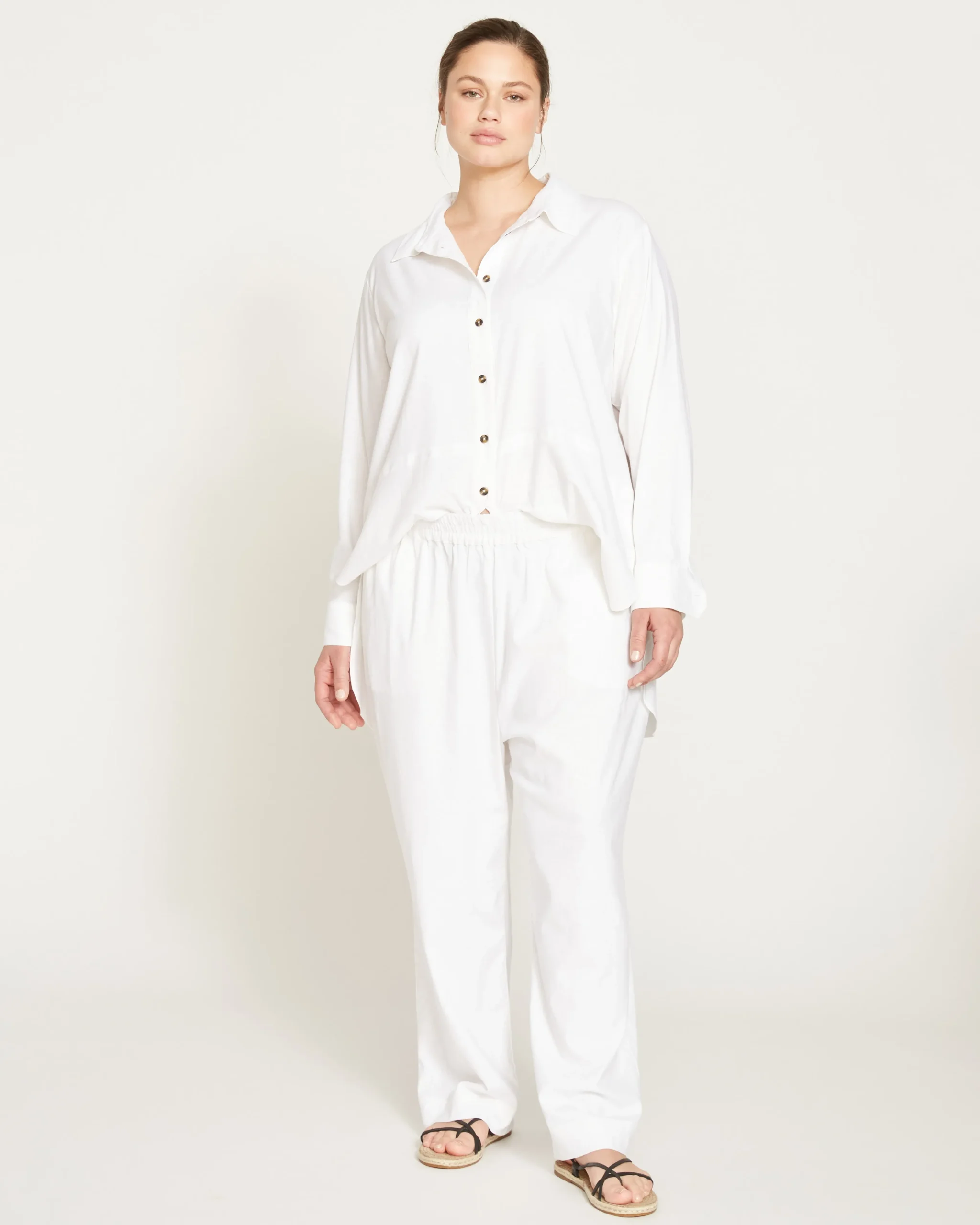 Dawn Linen Blend Hi Low Tunic White