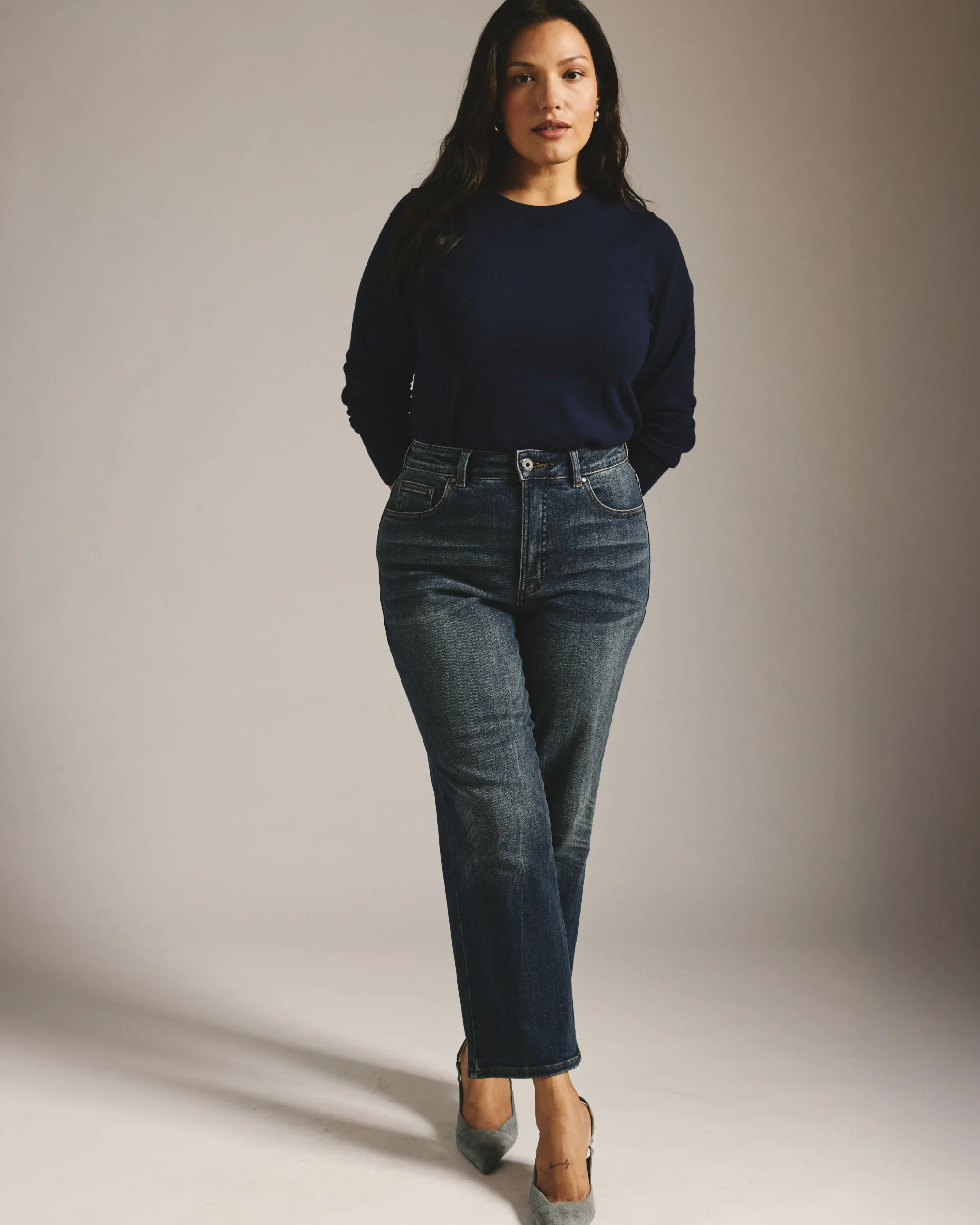 Donna High Rise Curve Straight Leg Jeans 27 Inch Field of Dreams Indigo