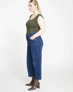 Donna High Rise Curve Straight Leg Jeans 27 Inch Stonewash Indigo