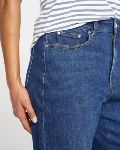 Donna High Rise Curve Straight Leg Jeans 32 Inch Stonewash Indigo