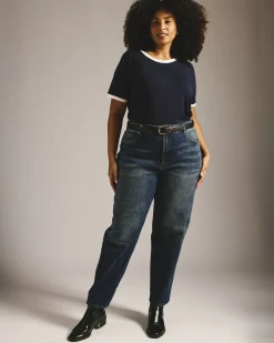 Donna High Rise Curve Straight Leg Jeans 32 Inch Field of Dreams Indigo
