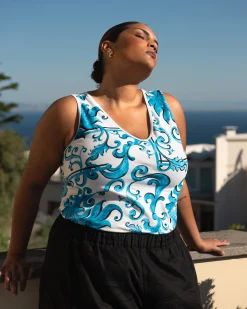 Double V Tank Blue Majolica Print