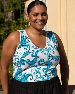 Double V Tank Blue Majolica Print