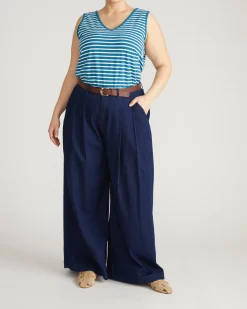 Double V Tank Ink Blue/White Stripe