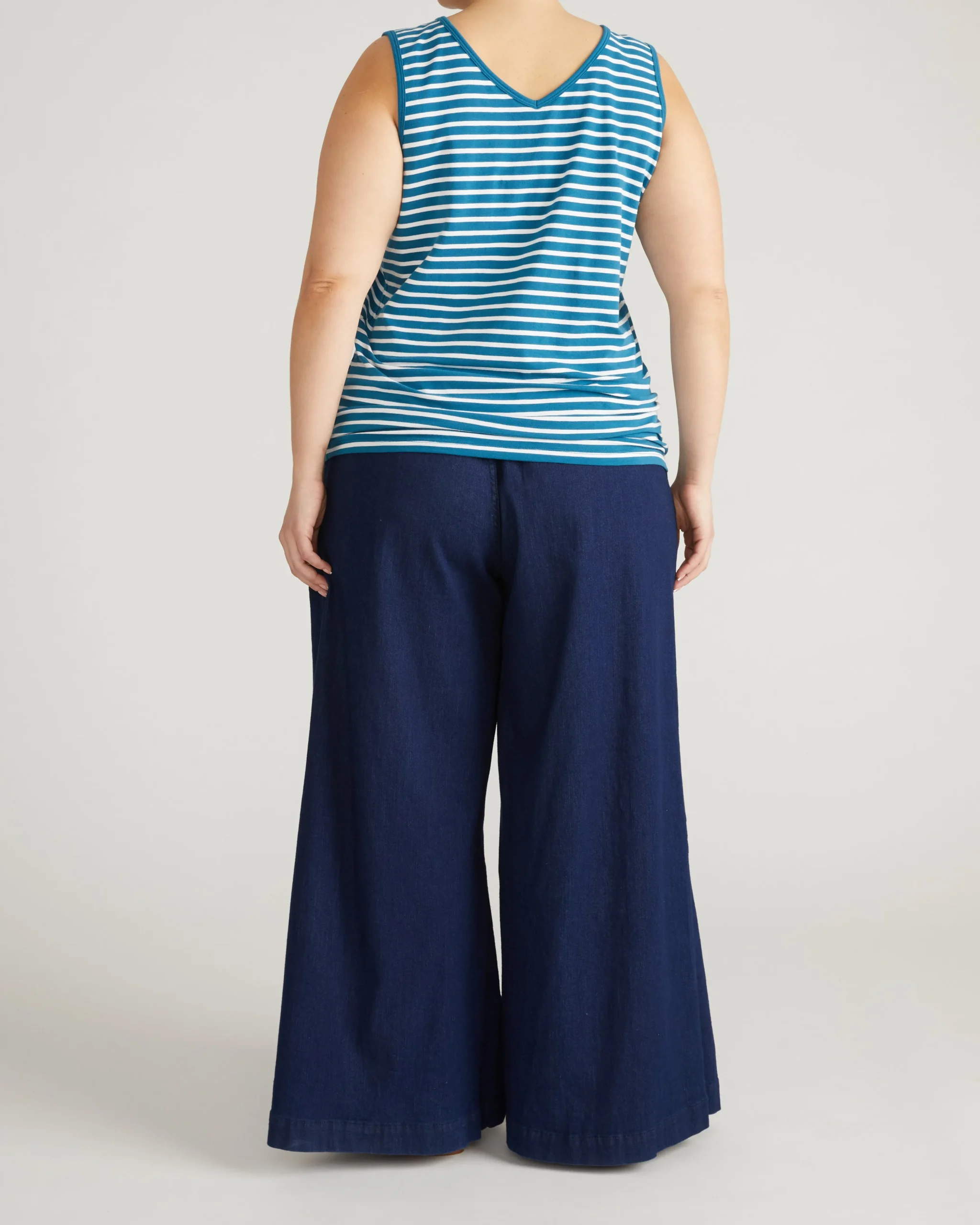 Double V Tank Ink Blue/White Stripe
