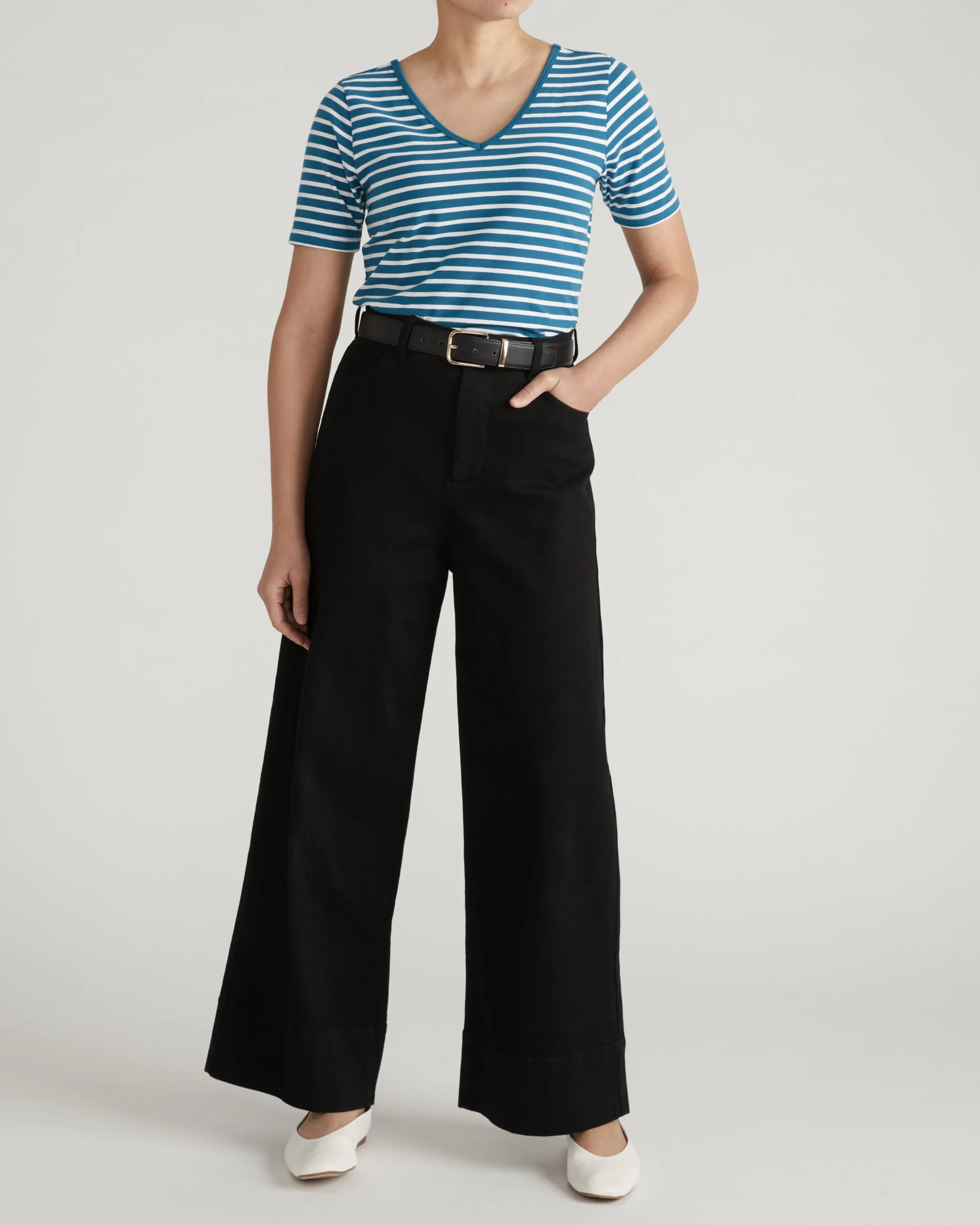 Double V Tee Ink Blue/White Stripe