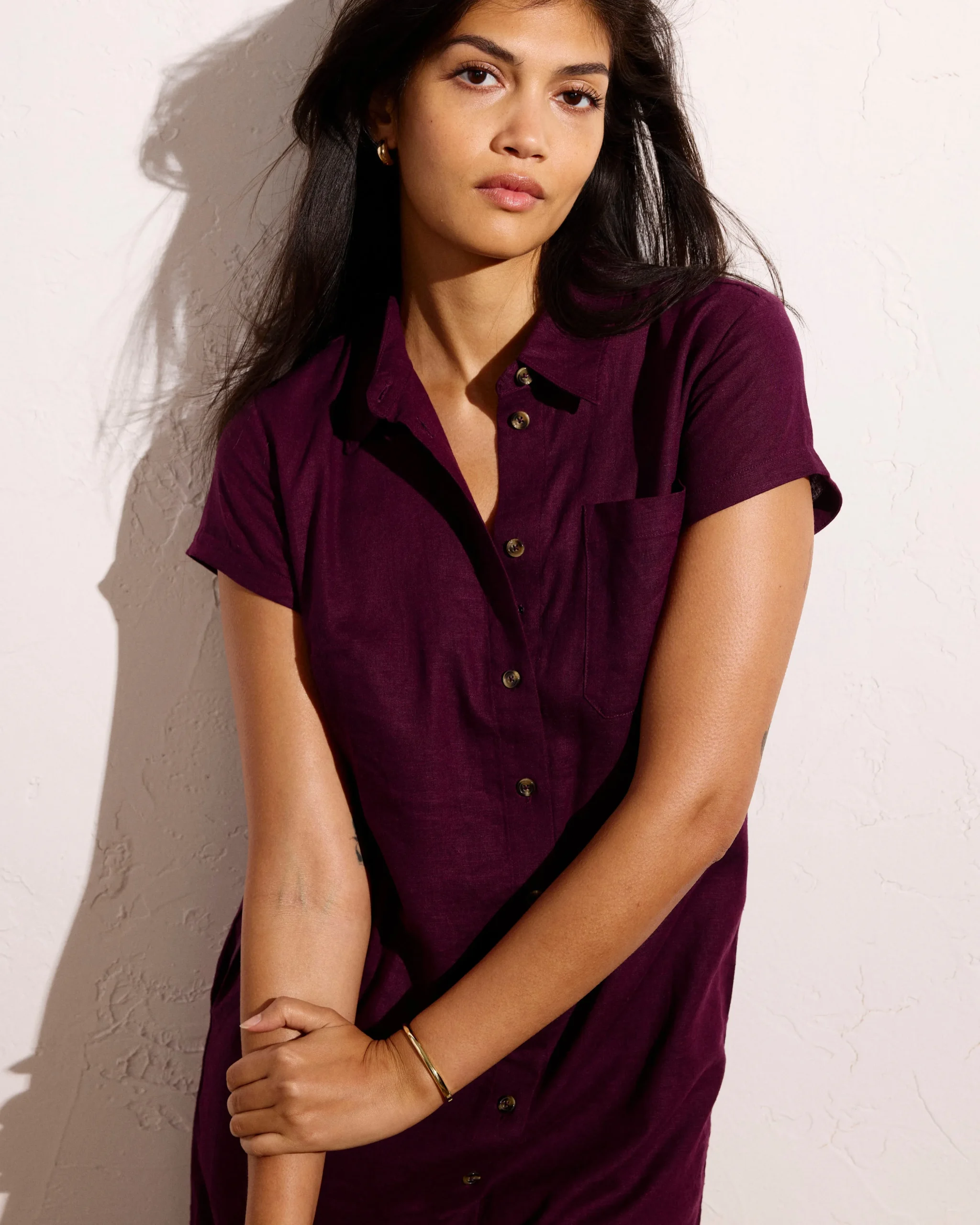 Dune Linen Blend Shirtdress Acai