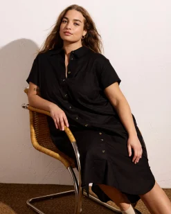 Dune Linen Blend Shirtdress Black