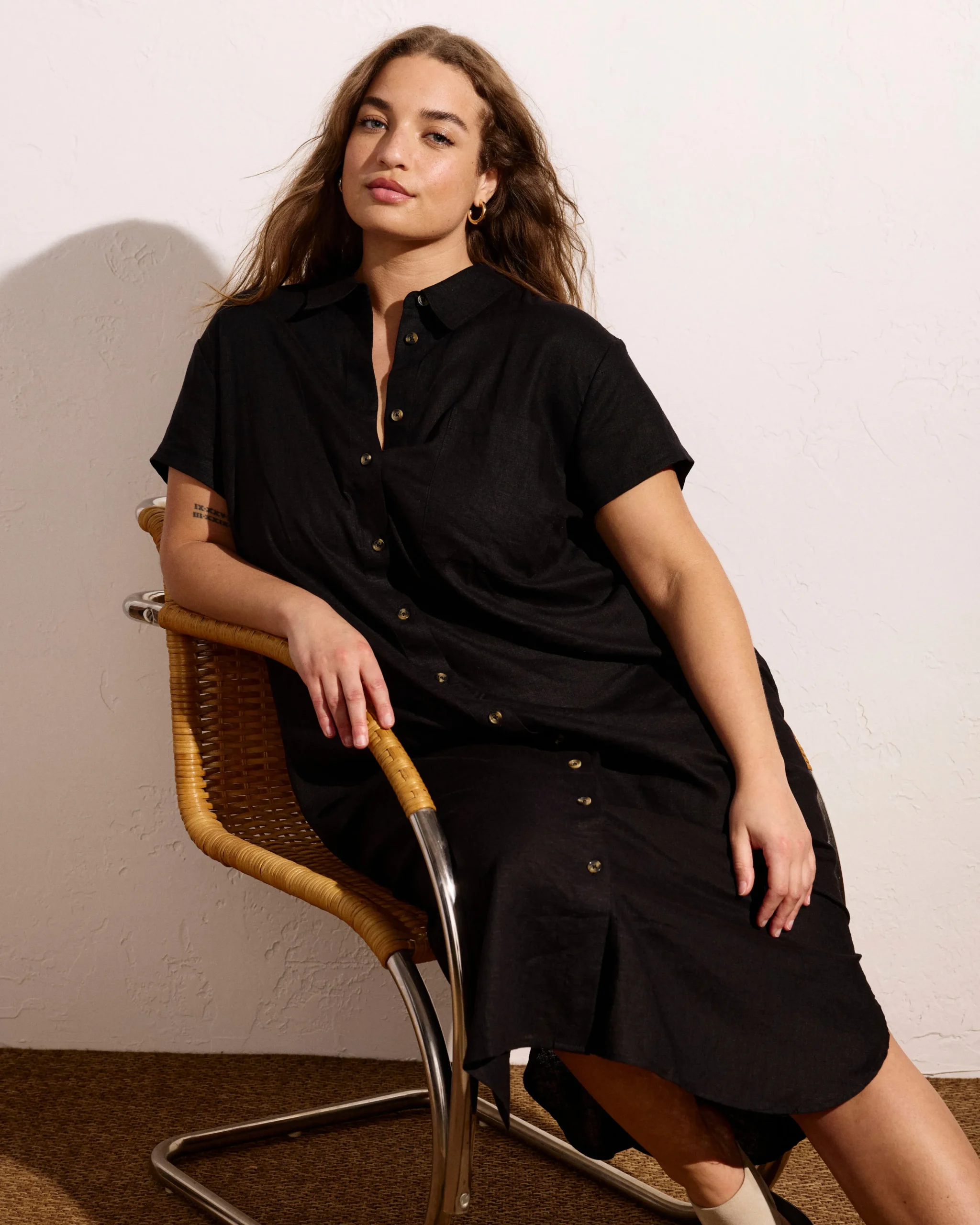 Dune Linen Blend Shirtdress Black