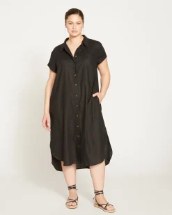 Dune Linen Blend Shirtdress Black