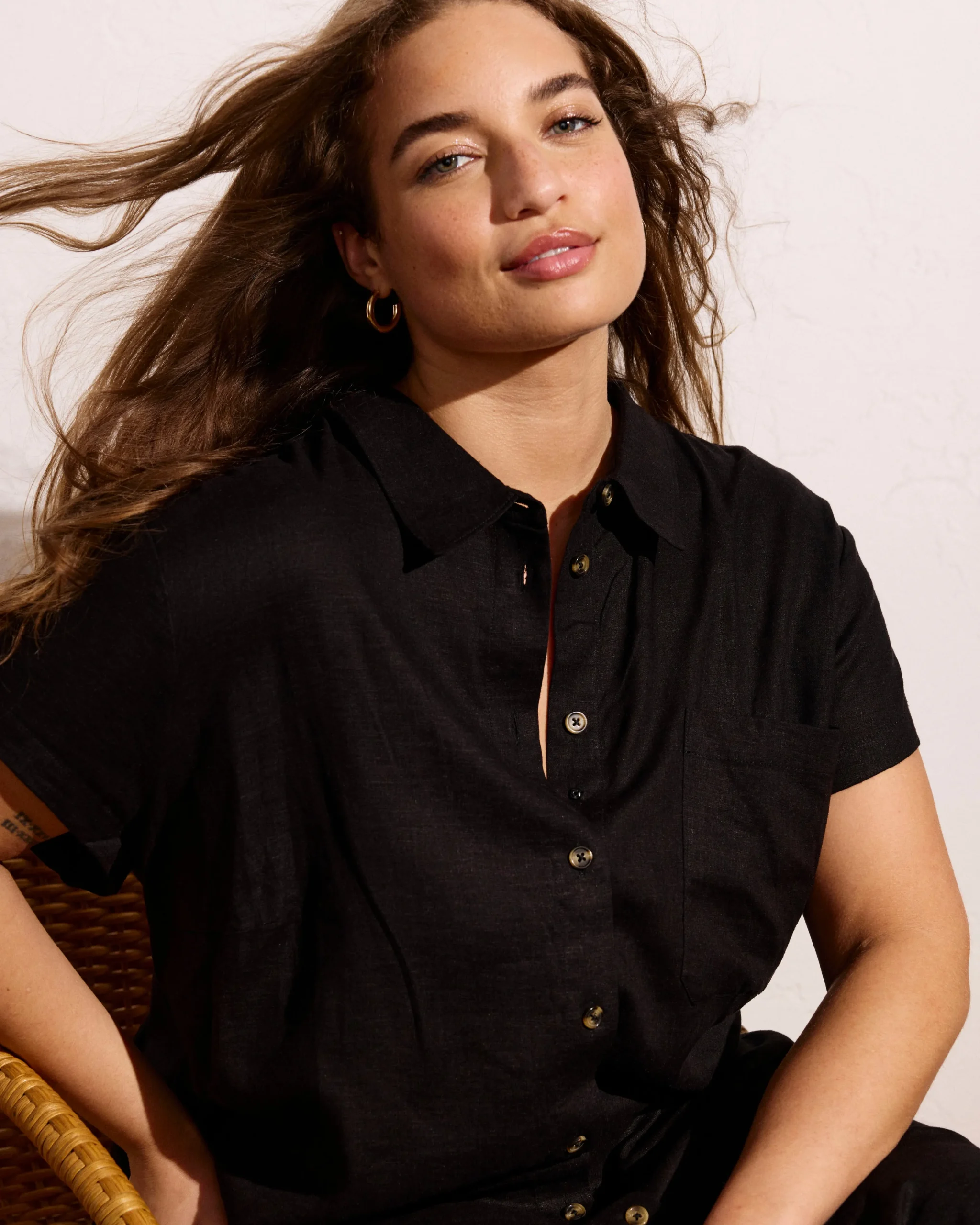 Dune Linen Blend Shirtdress Black