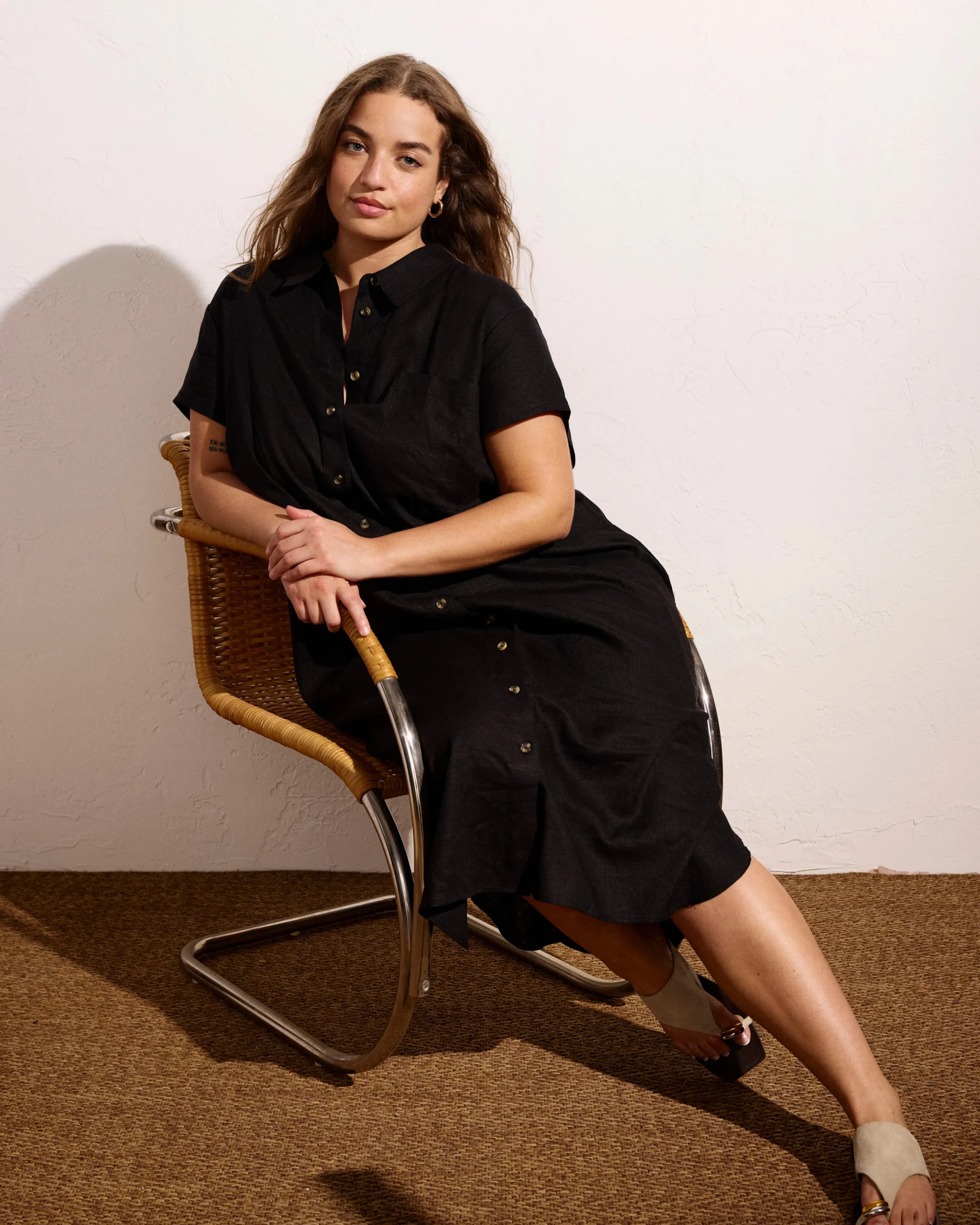 Dune Linen Blend Shirtdress Black