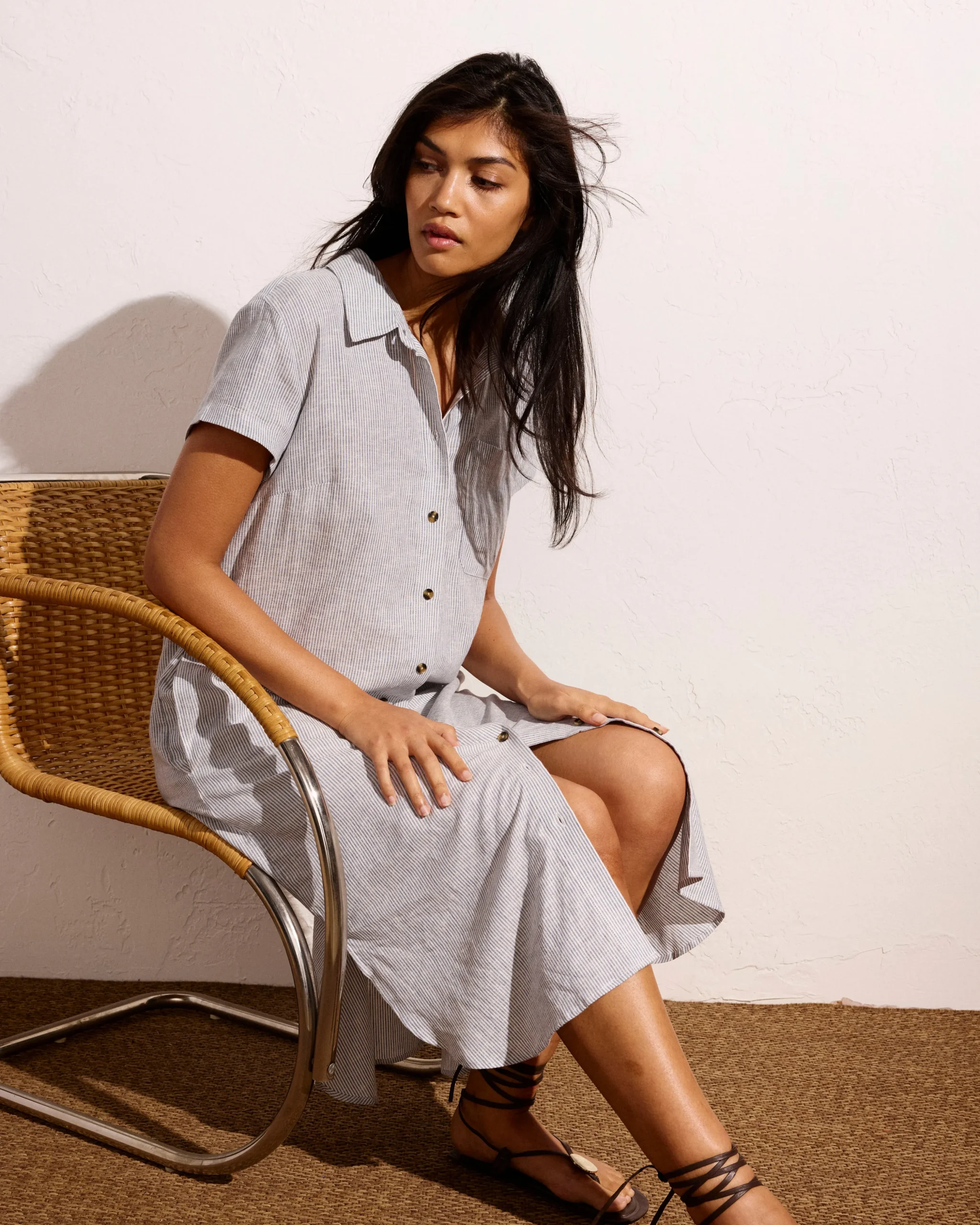 Dune Linen Blend Shirtdress Beach Stripe