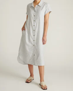 Dune Linen Blend Shirtdress Beach Stripe