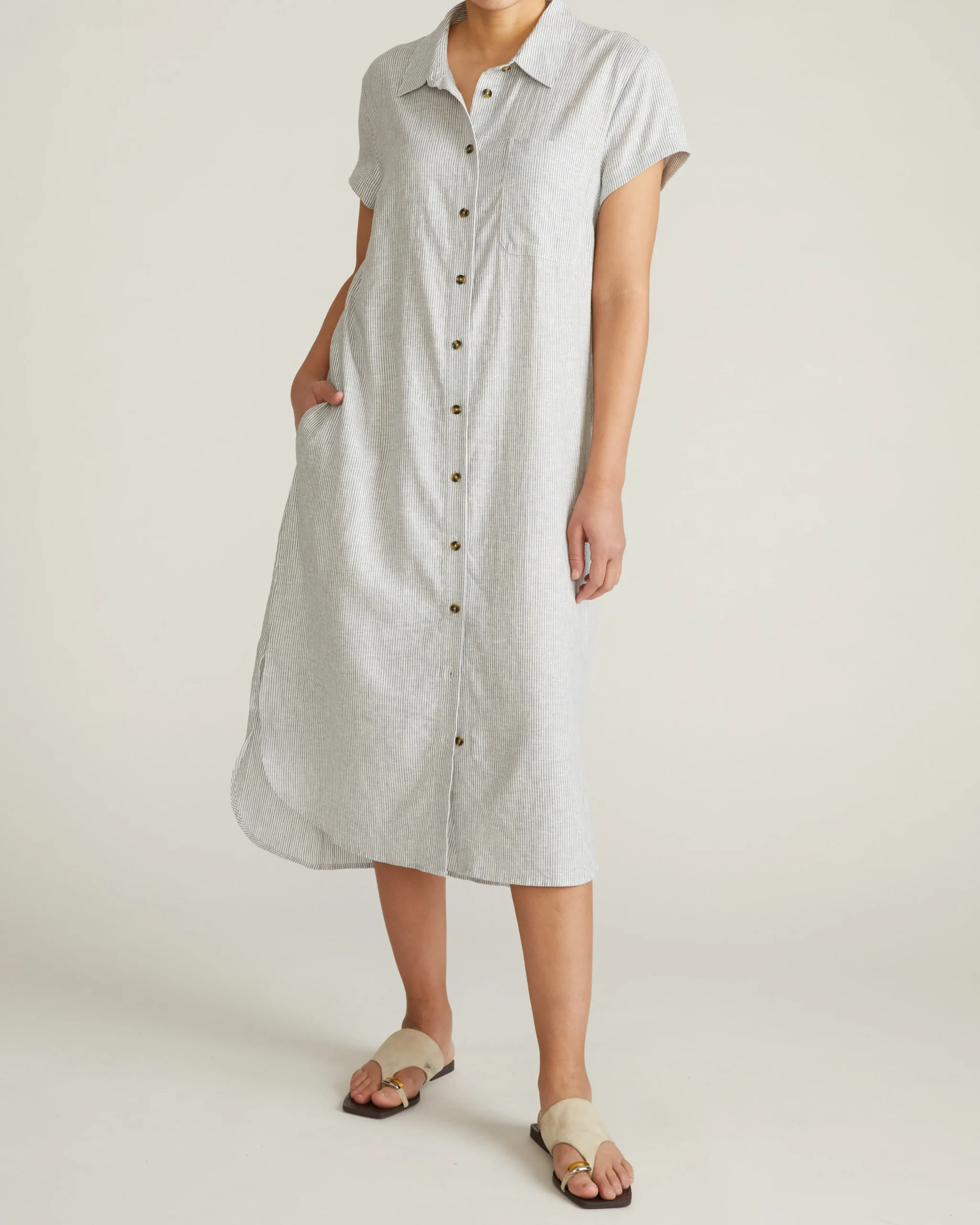 Dune Linen Blend Shirtdress Beach Stripe