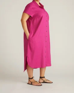Dune Linen Blend Shirtdress Hyper Pink