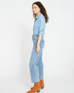 Elastic Waist Weekend Jeans Distressed Washed Indigo