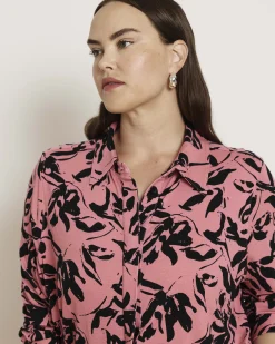 Elbe Liquid Jersey Shirt Classic Fit Pink Sgraffito Print