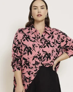 Elbe Liquid Jersey Shirt Classic Fit Pink Sgraffito Print