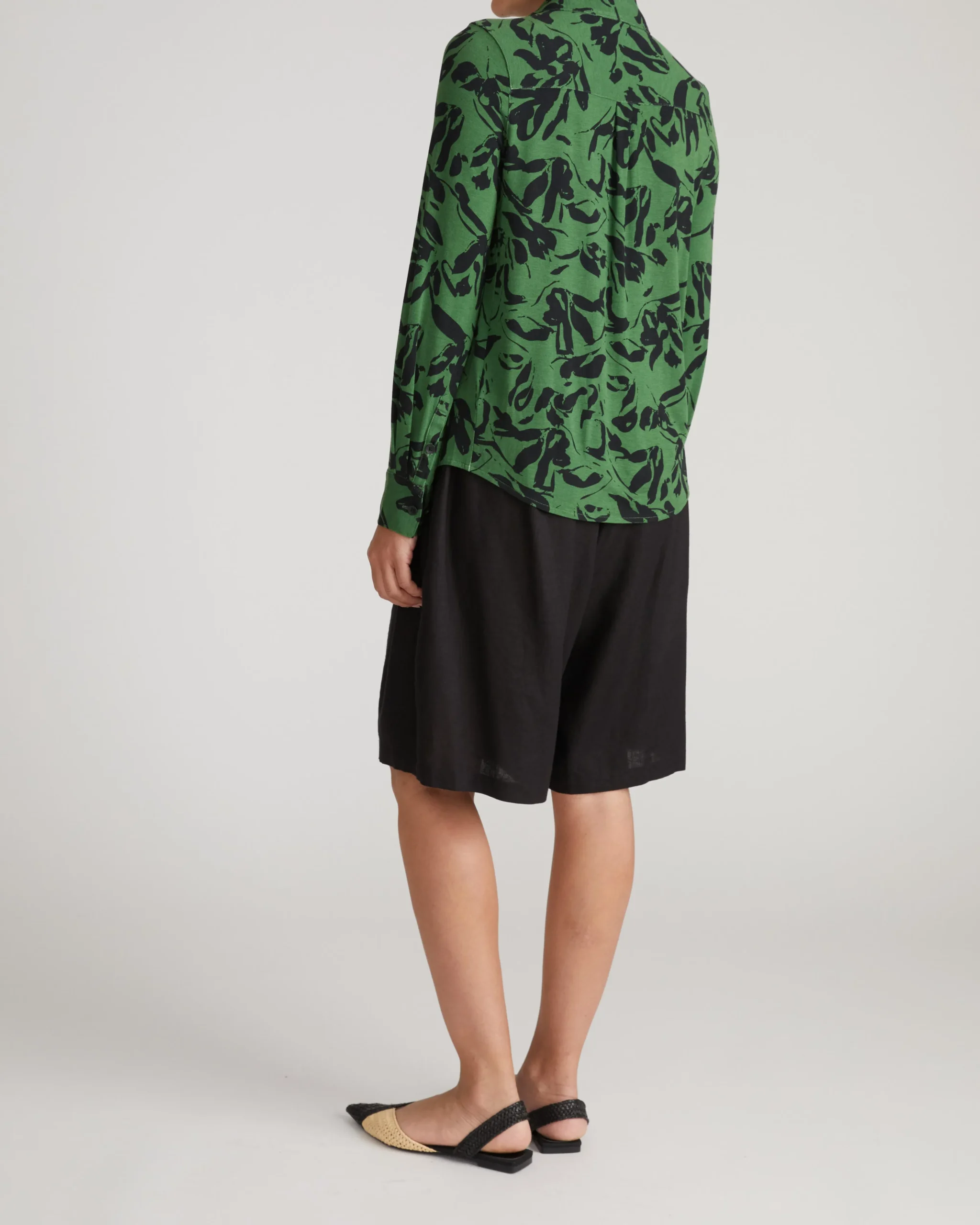 Elbe Liquid Jersey Shirt Classic Fit Green Sgraffito Print
