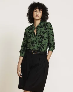Elbe Liquid Jersey Shirt Classic Fit Green Sgraffito Print