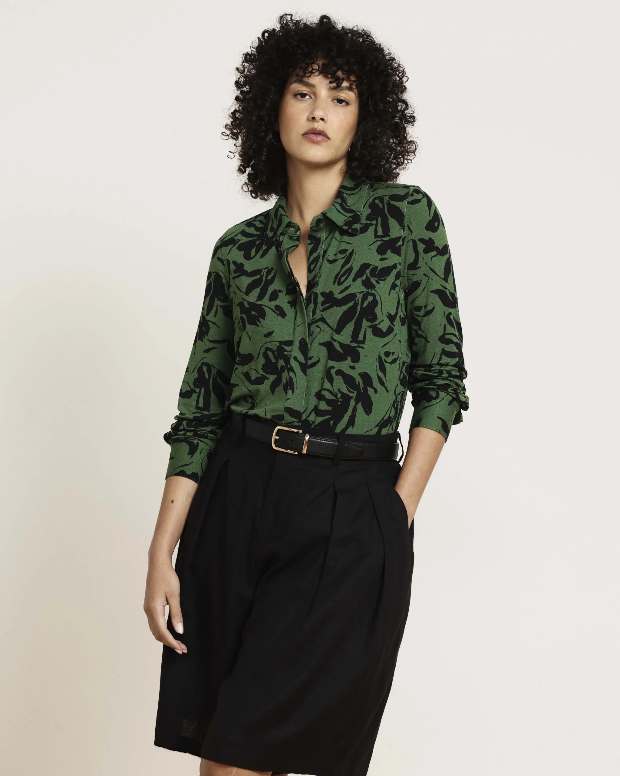 Elbe Liquid Jersey Shirt Classic Fit Green Sgraffito Print