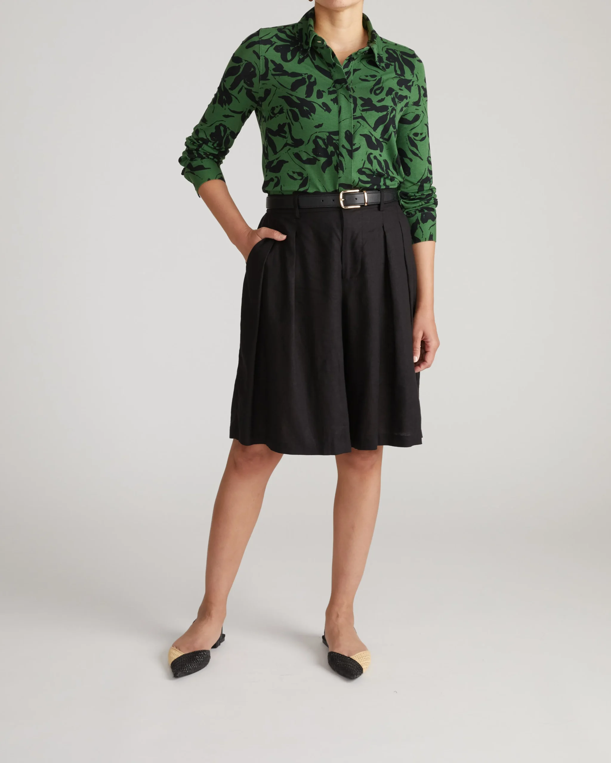 Elbe Liquid Jersey Shirt Classic Fit Green Sgraffito Print