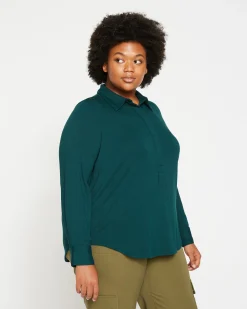 Elbe Popover Liquid Jersey Shirt Classic Fit Forest Green