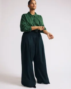 Elbe Popover Stretch Linen Blend Shirt Green Park