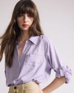 Elbe Popover Stretch Linen Blend Shirt Orchid