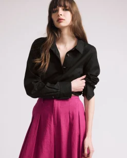 Elbe Popover Stretch Linen Blend Shirt Black