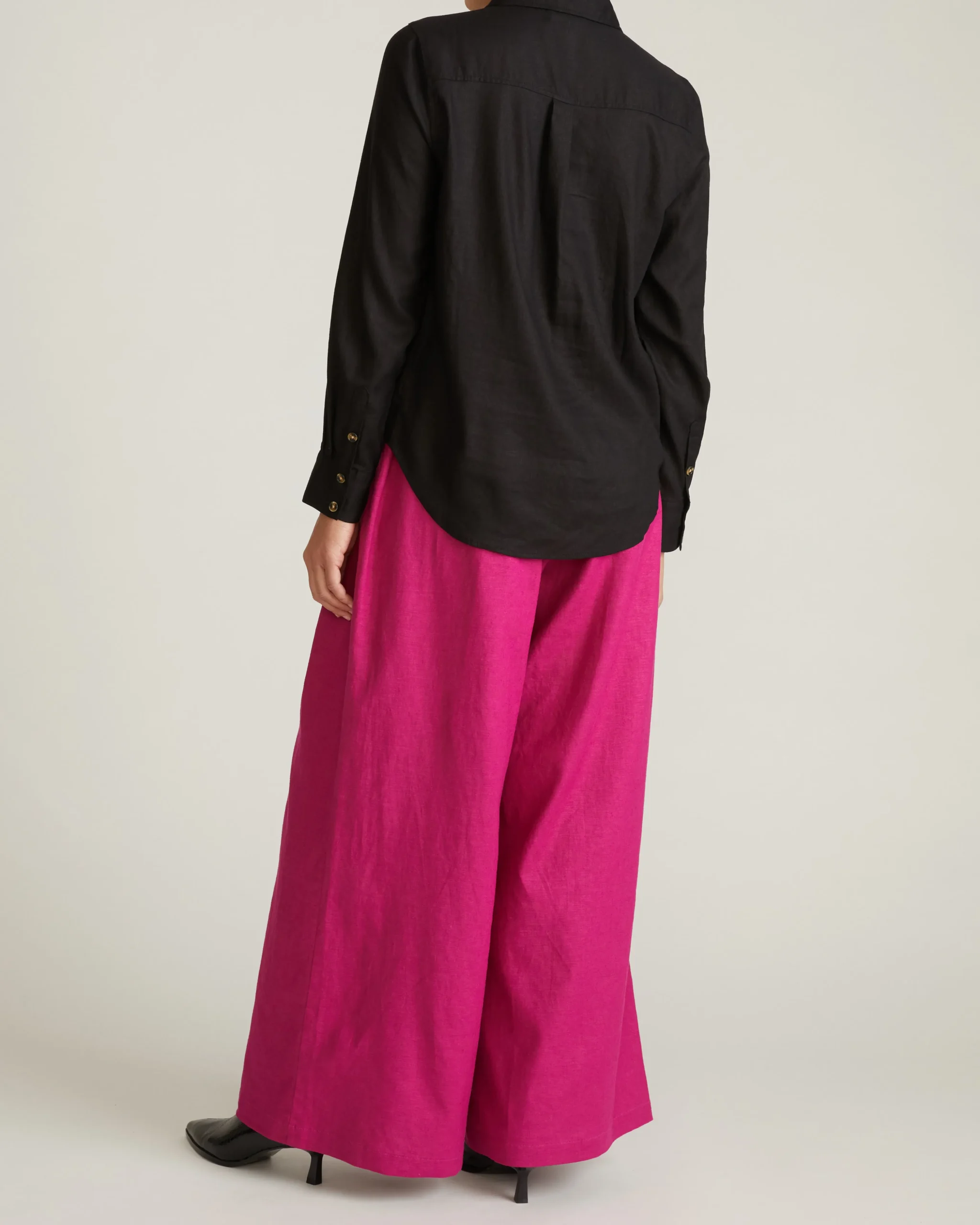 Elbe Popover Stretch Linen Blend Shirt Black