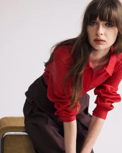 Elbe Popover Stretch Linen Blend Shirt Brilliant Red
