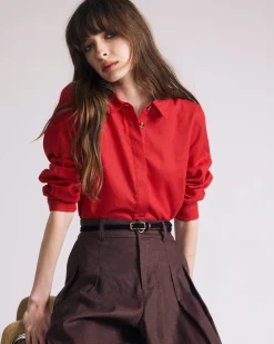 Elbe Popover Stretch Linen Blend Shirt Brilliant Red