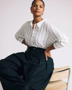 Elbe Popover Stretch Linen Blend Shirt Mayfair Stripe