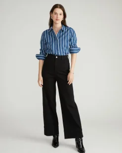 Elbe Popover Stretch Poplin Shirt Classic Fit Ensign Blue/White Stripe